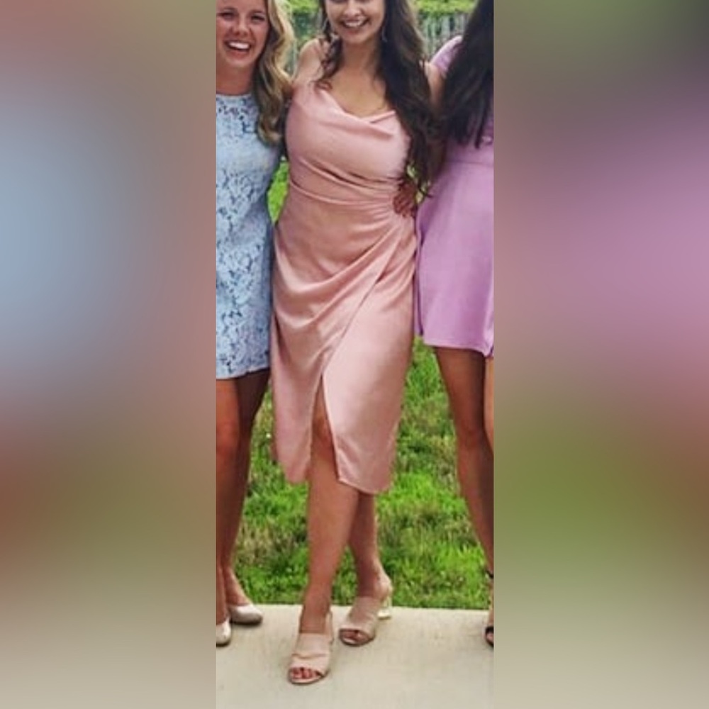 Bias cut Satin Pink Midi Dress